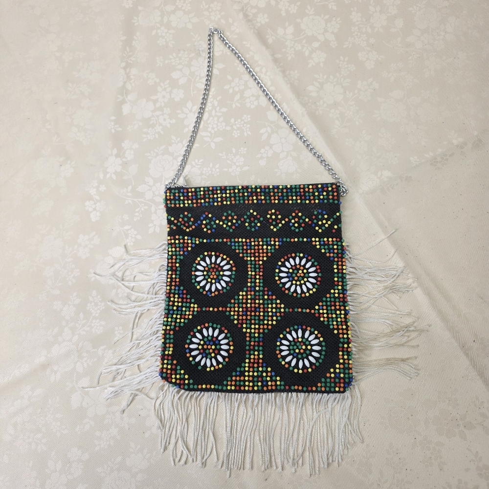 Vintage Beaded Fringe Mini Handbag | Multi-Color Candy Dot Evening Purse